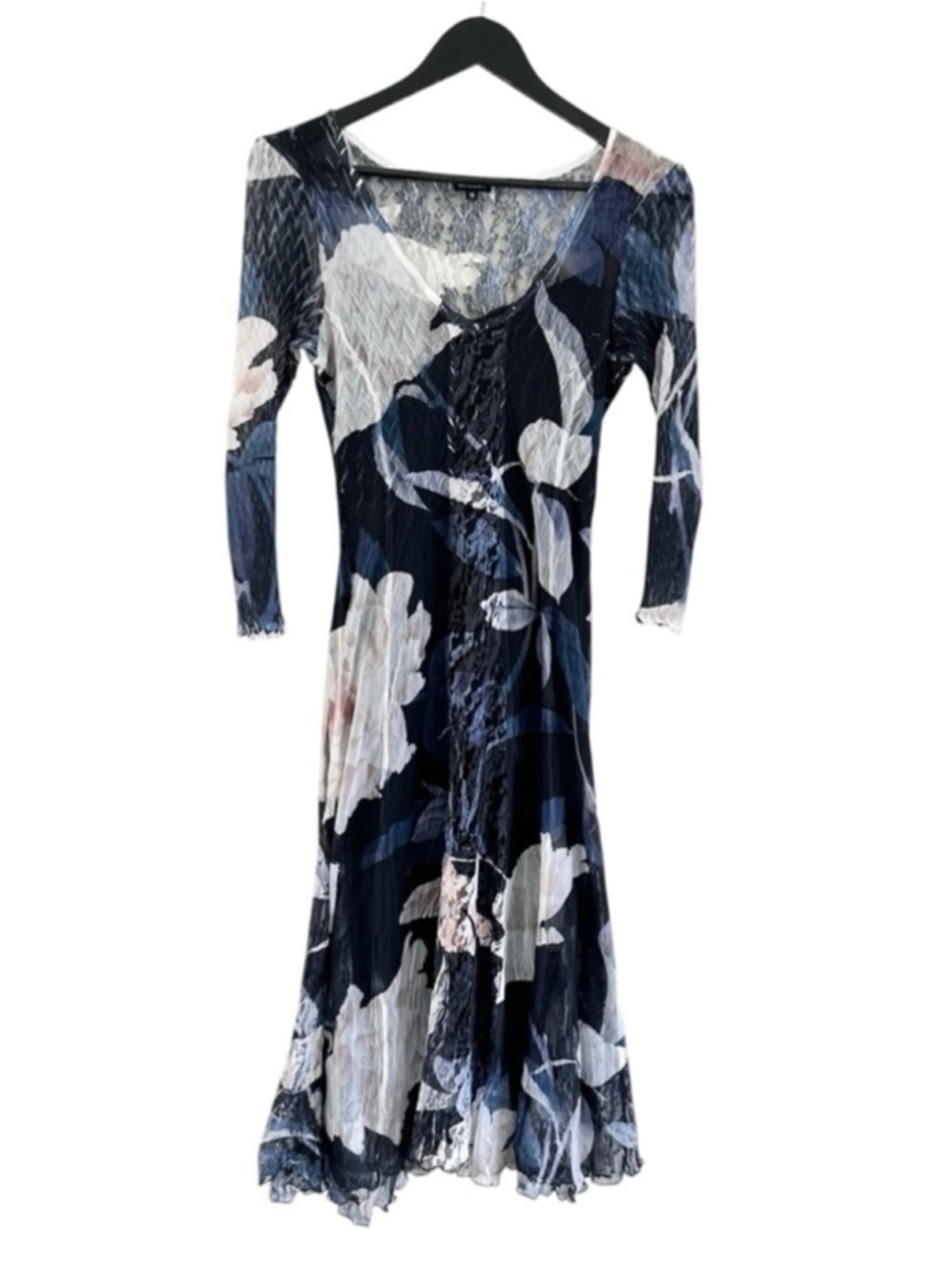 Komarov Blue and White Fit and Flare Dress with 3/4 Sleeves Small Camisole Lace
